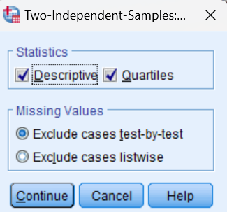 Selecting descriptive and quartiles in SPSS